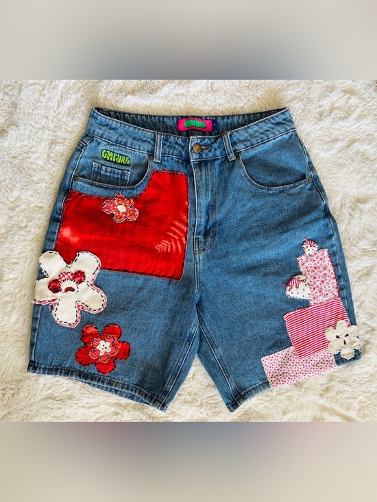 Empyre Pants - Empyre Patchwork Long Jean Shorts Size: Small